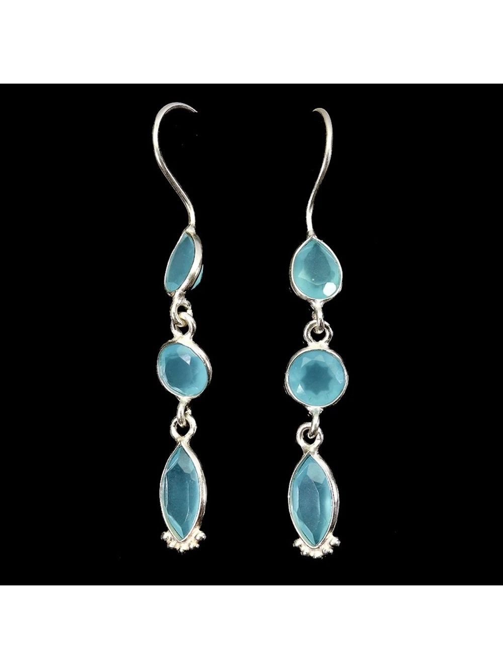 Stunning Natural Chalcedony Multi cut Dangle Earrings 925 Sterling silver